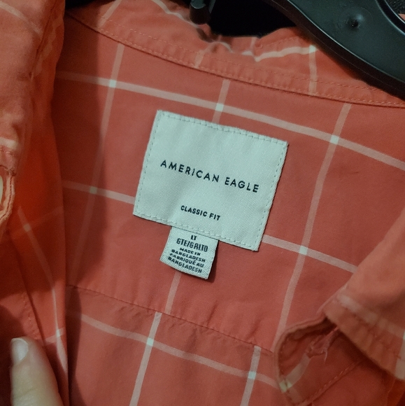 Mens Tall Button down coral white striped long sleeve shirt American Eagle - Picture 2 of 4